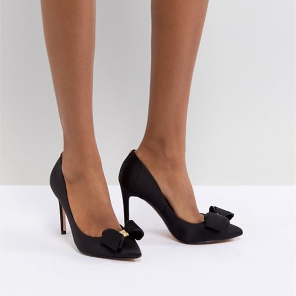 ted baker black satin bow detail heeled sandals